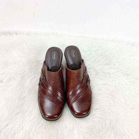 Clarks Bendables 8 M Womens Brown Leather Buckle Comfort Clogs - Picture 6 of 8